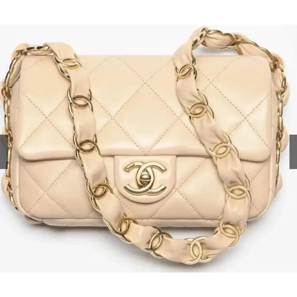 Chanel 24K Small Flap Bag Beige Quilted with CC Strap - Picture 15 of 16
